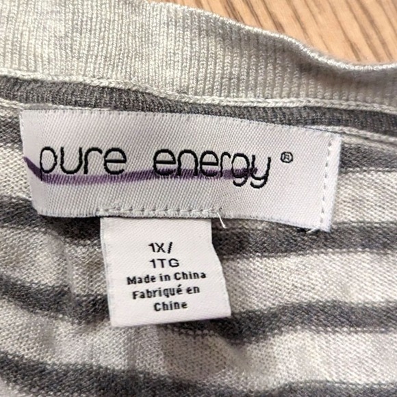 Pure Energy NEW Plus 1X Gray striped v-neck cardigan sweater - Picture 2 of 2